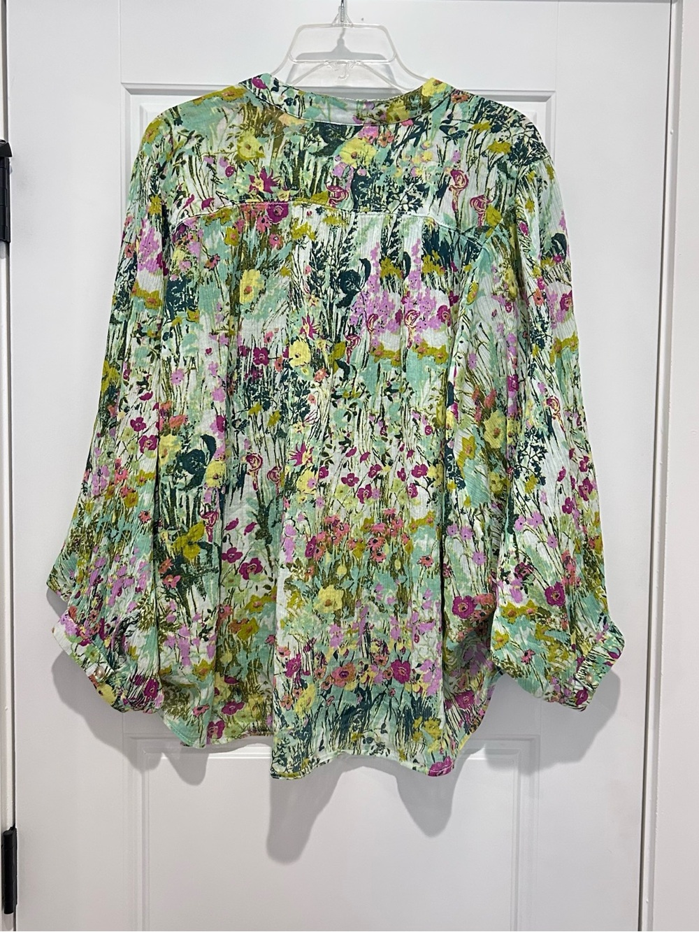 Pilcro for Anthropologie Green Floral Button-Front Blouse with Pink Accents - Picture 7 of 9